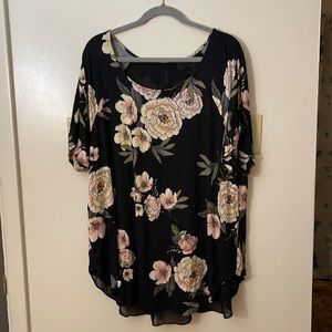 Floral blouse, slit in back with shear cover